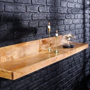 Massieve wandplank MAKASSAR 80cm naturel mangohout handgemaakt - 44741