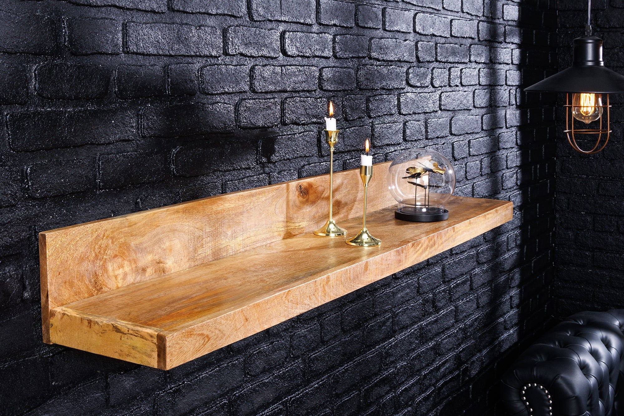Massieve wandplank MAKASSAR 80cm naturel mangohout handgemaakt - 44741