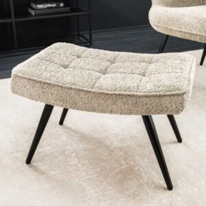 Moderne kruk SCANDINAVIA champagne greige bouclé zwarte metalen poten voetenbank - 44028