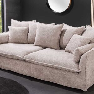 Grote 3-zitsbank HEAVEN 200cm champagne beige bouclé binnenvering dekbank - 44185