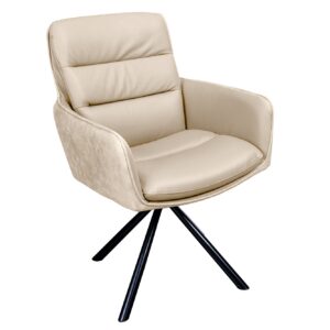 Draaistoel BIG GEORGE 360° met armleuningen van leer en microvezel in beige - 48404