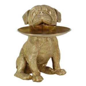 Decoratief beeldje van een bulldog, 32 cm, spaarpot met opbergvak, goudkleurig. - 48043