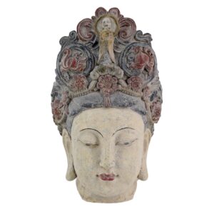 Decoratief beeldje BOEDDHAHOOFD 45 cm handgemaakt veelkleurig - 48041