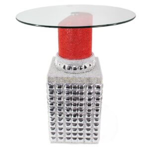 Bistrotafel LIPSTICK 75 cm rond met gehard glas rood zilver - 48040