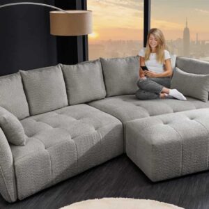 Moderne Grote Bank ROYAL 295cm grijs bouclé binnenvering XXL bank incl. kussens - 44542