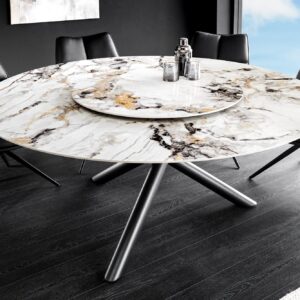 Ronde eettafel SPIN 150cm wit grijsbruin met 360° draaibaar serveerbord keramiek zwart - 46422