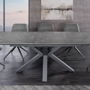 Uitschuifbare eettafel ETERNITY 160-200cm grafietgrijs keramiek zwart metaal - 46624