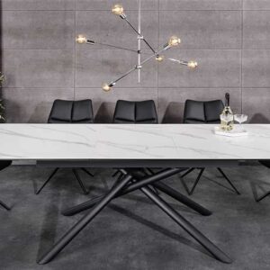 Uitschuifbare eettafel MIKADO 180-230cm wit keramiek zwart sterrenframe - 46495