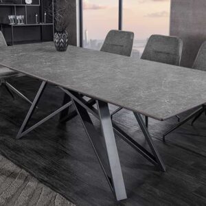Uitschuifbare eettafel ATLAS 160-200cm grafietgrijs keramiek zwart metaal - 46500