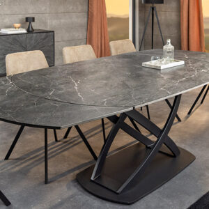 Uitschuifbare eettafel INCEPTION 130-190cm antraciet ovaal keramiek zwart metaal - 46424