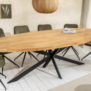 Massieve eettafel GALAXIE 240cm bruin mangohout ovaal zwart ijzeren sterframe - 45759