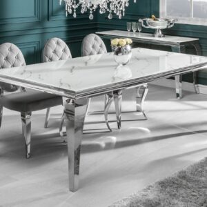 Design eettafel MODERN BAROK 180 cm wit chroom glazen blad marmer roestvrijstalen poten - 39995
