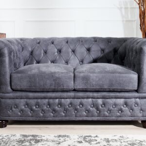 Chesterfield 2-zitsbank 150 cm antiek grijs microvezel stiksels met veerknopen - 37390