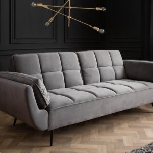 Retro slaapbank BOUTIQUE 215cm grijs fluwelen 3-zits met zwarte poten - 40567