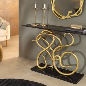 Extravagante consoletafel WILDLIFE SNAKE 115 cm zwart goud marmeren slangensculptuur - 45030