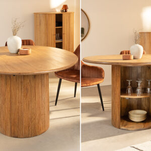 Ronde eettafel TRES CHIC 120cm bruin mangohout massief hout met opbergruimte - 45994