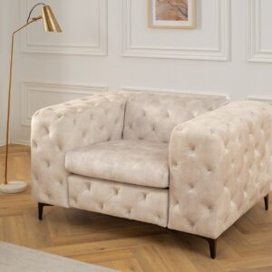 Design Chesterfield Fauteuil MODERN BAROK 120cm champagne beige fluweel veerkern - 45985