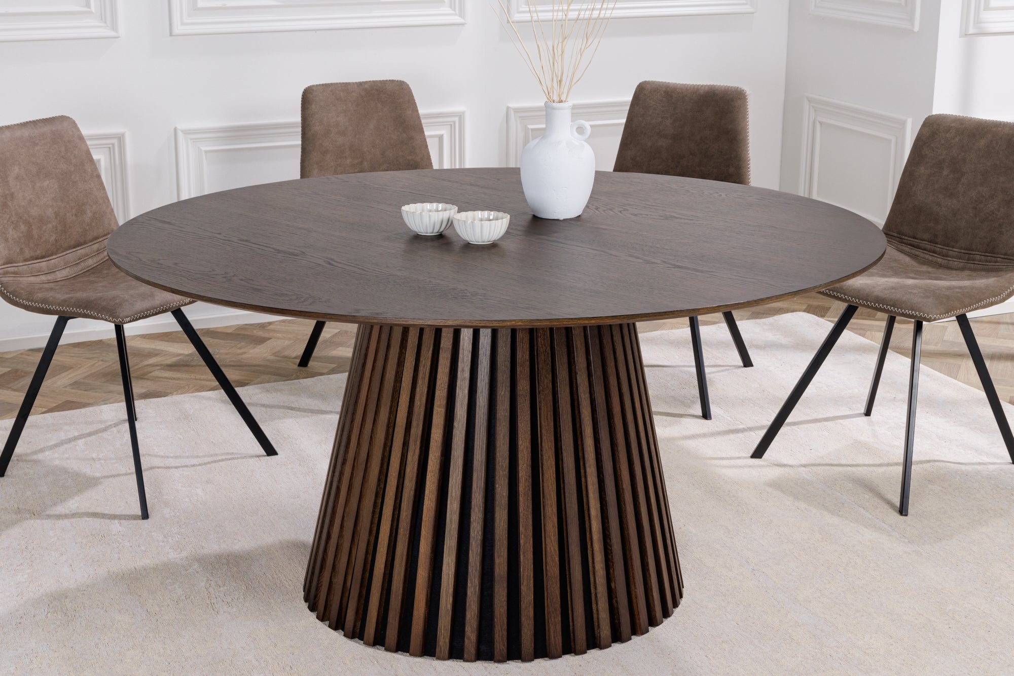 Ronde eettafel VALHALLA WOOD 120cm gerookt eiken kolomvoet - 43434