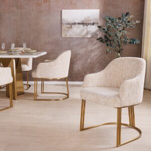 Armleuningen Stoel EXTRAVAGANCIA beige chenille stof geborsteld champagne goud metaal - 45927