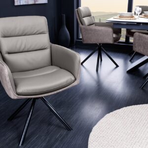 Draaibare Design Stoel BIG GEORGE taupe Echt Lederen Microvezel met Armleuning Retro - 43635