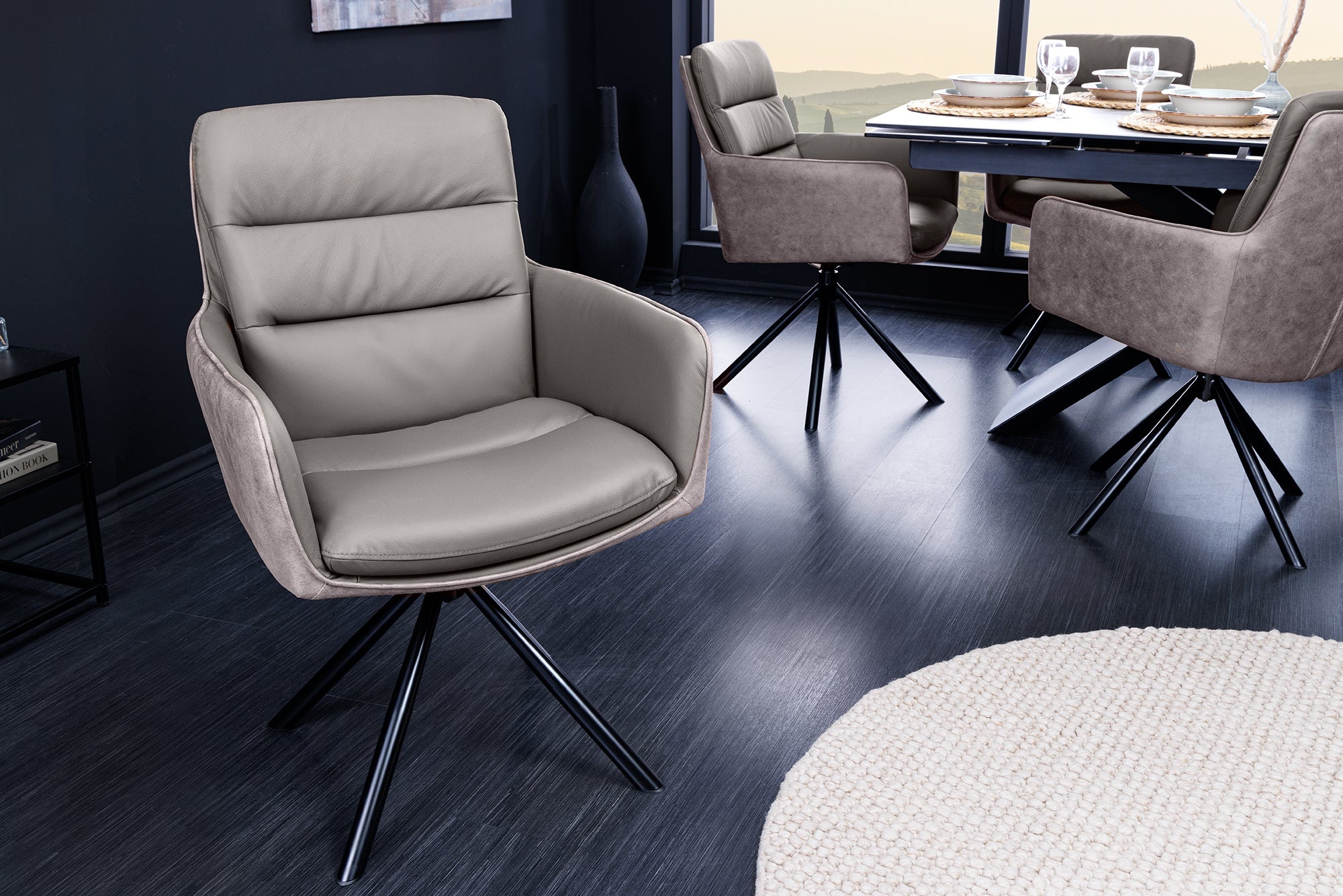 Draaibare Design Stoel BIG GEORGE taupe Echt Lederen Microvezel met Armleuning Retro - 43635