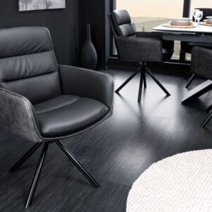 Draaibare designstoel BIG GEORGE Zwart Antraciet Echt Lederen Microvezel met Armleuningen - 43636