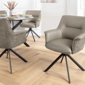 Draaistoel LE GRAND taupe echt leer getextureerde stof zwart metalen frame - 46990