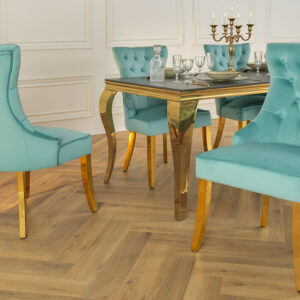 Chesterfield Stoel CASTLE Blauw fluweel gouden roestvrijstalen poten met comfortabele handgreep - 45844