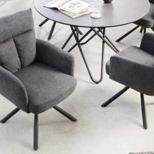 Draaibare retro stoel BIG GEORGE grijs met armleuningen en Bonnell veerbekleding - 42082