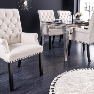 Design Stoel CASTLE beige zwart Getextureerde stof Armleuningen Houten poten - 43216