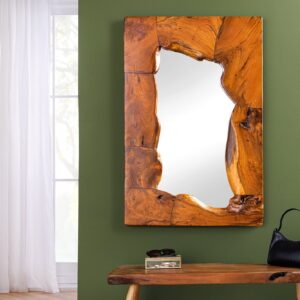 Massieve spiegel MOSAIK 90cm teakhouten vierkante boomstam handgemaakt - 44711