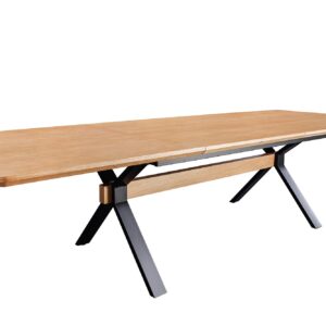 GIANT eettafel 180-300 cm, uitschuifbaar, natuurlijke eikenhouten look met zwart metalen frame - 46563