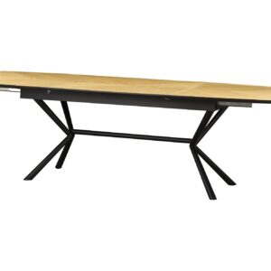 Eettafel GRANDEZZA 180-270 cm uitschuifbaar, natuurlijke eikenhoutlook met zwart metalen frame - 46554