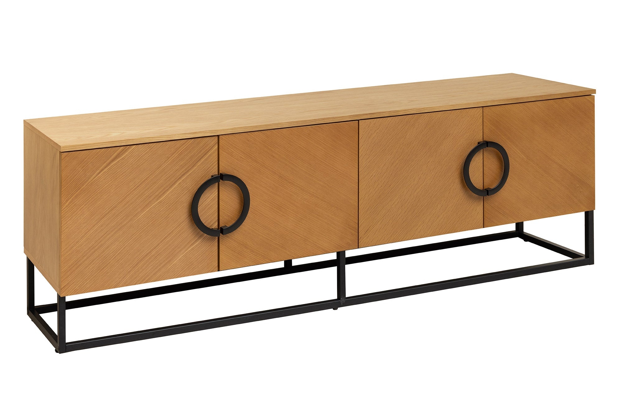 TV-onderkast GRANDEZZA 180 cm, eikenhoutlook met zwart metalen frame - 46699