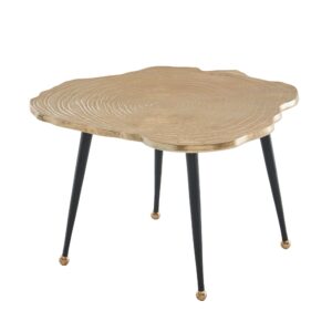 Koffietafel Aluminium Boomschijf 64x64x37 cm Salontafel Metaal Goud | Tafel Woonkamer Rond | Woonkamertafel Modern | Kleine Bijzettafel - WL6.673