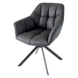 Draaistoel PAPILLON, 180° draaibaar, met armleuningen, zwart leer. - 44594