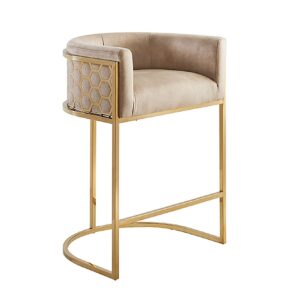 Barkruk ELEGANCE fluweelbeige met goudkleurig roestvrijstalen frame - 47503