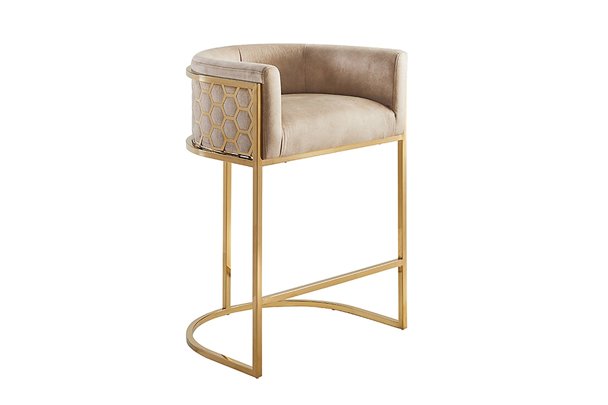 Barkruk ELEGANCE fluweelbeige met goudkleurig roestvrijstalen frame - 47503