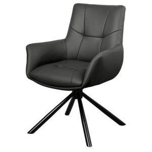 Draaistoel SIGNATURE 360° met armleuningen, verende kern, zwart leer, draaibaar - 47469