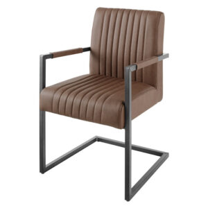 Cantileverstoel BIG ASTON met armleuningen, verende kern, zwarte metalen poten, vintage bruin leer. - 44531