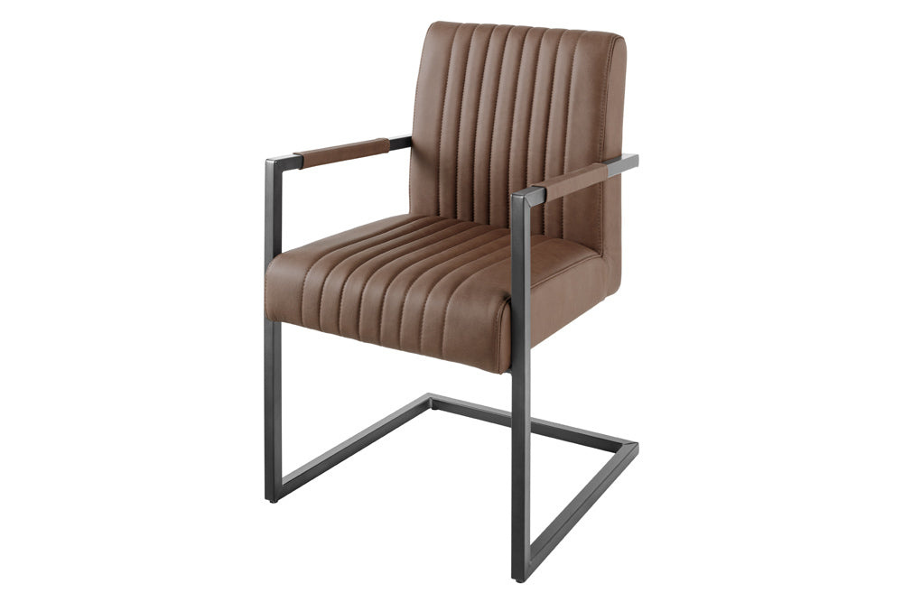 Cantileverstoel BIG ASTON met armleuningen, verende kern, zwarte metalen poten, vintage bruin leer. - 44531