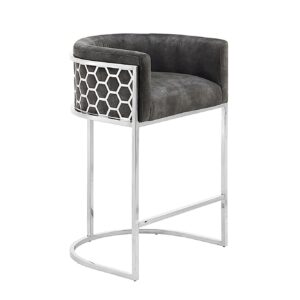 Barkruk ELEGANCE fluweelgrijs met zilverkleurig roestvrijstalen frame - 47504