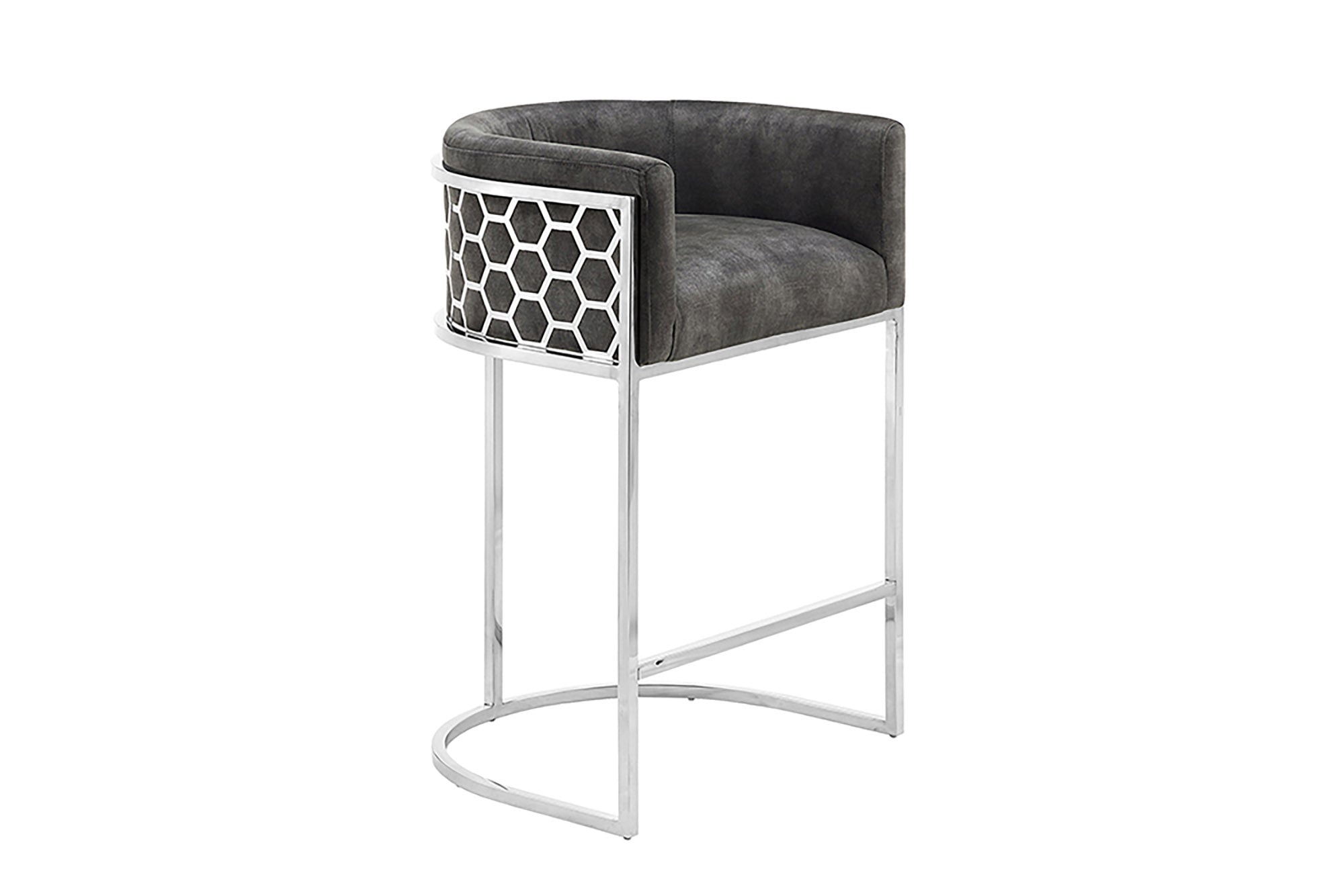 Barkruk ELEGANCE fluweelgrijs met zilverkleurig roestvrijstalen frame - 47504
