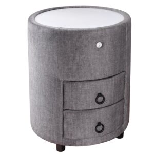 Rond nachtkastje SIGNUM met LED-verlichting, 55 cm, fluweelgrijs. - 46410