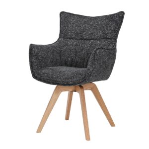 Draaistoel VOGUE 360° met armleuningen, antracietkleurige stof met structuur en naturel eikenhouten frame - 47707