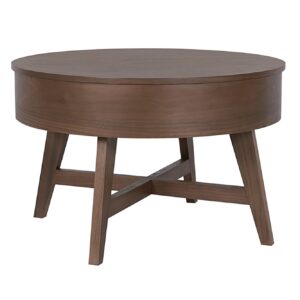 Salontafel KYOTO 70cm rond met opbergruimte mango hout walnoot fineer - 47569