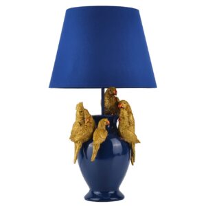 Tafellamp PARROT 50 cm goudblauw met stoffen kap - 48029