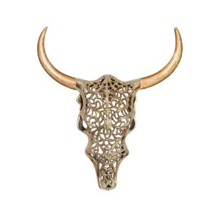 Wanddecoratie EXOTISCHE STIER 60 cm mangohout en metaal naturel goud handgemaakt - 45661