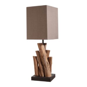 Tafellamp PURE NATURE 45 cm, gemaakt van gerecycled ijzerhout met een bruine katoenen kap. - 40402