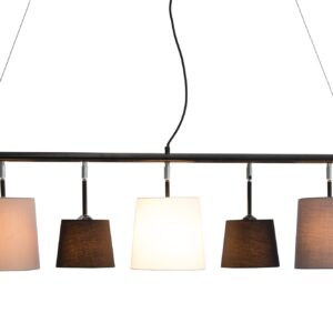 Hanglamp LEVELS 100cm 5 linnen kappen zwart grijs wit - 37741